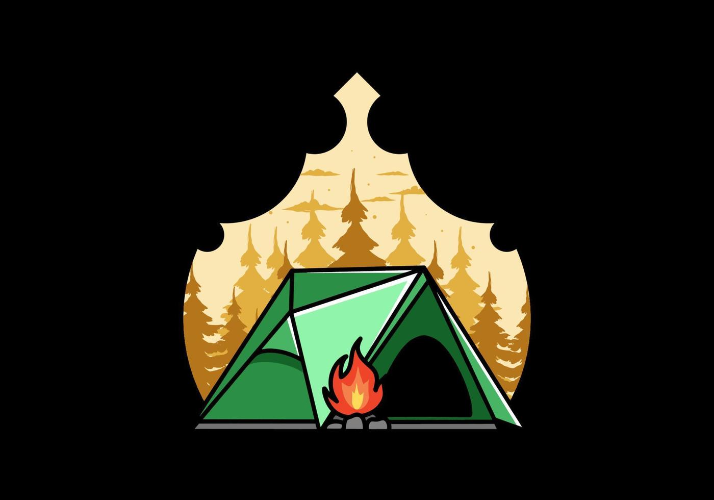 Triangle camping tent and bonfire illustration design vector