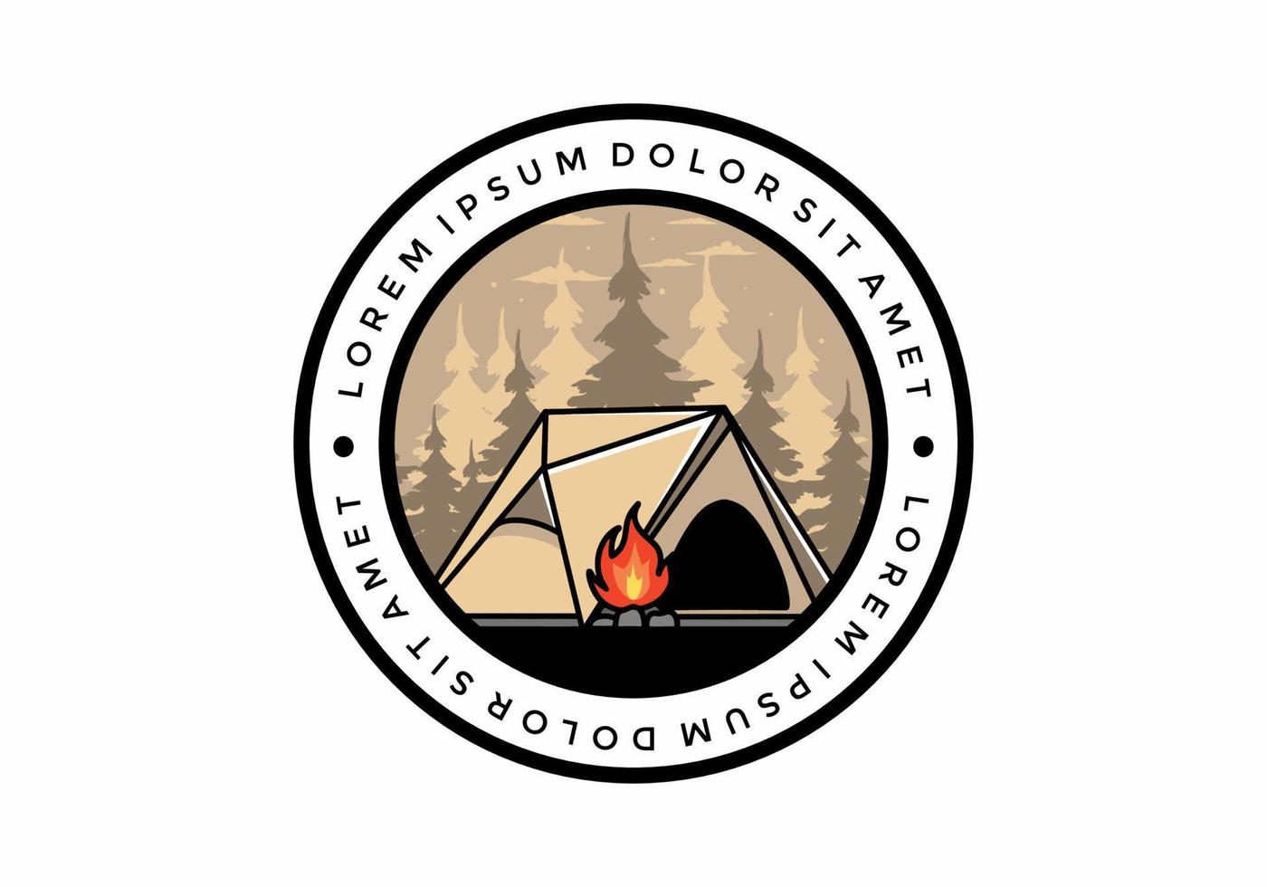Triangle camping tent and bonfire illustration design vector