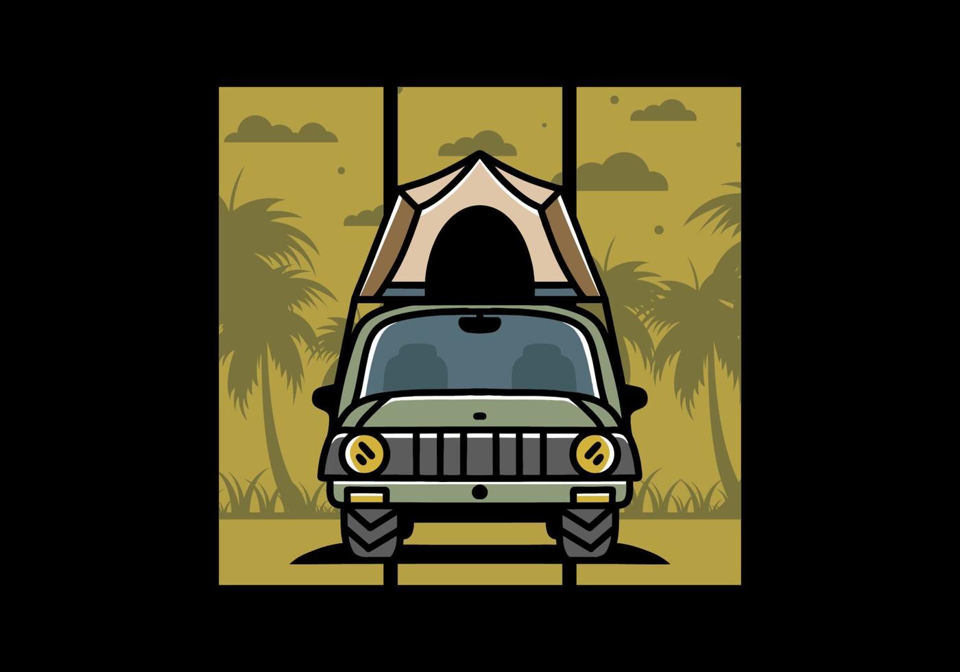 Camping on the roof of car illustration badge design vector