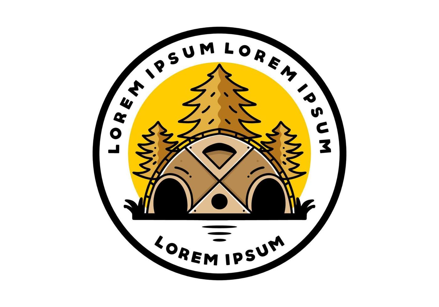 Big family tent and pine trees illustration badge design vector