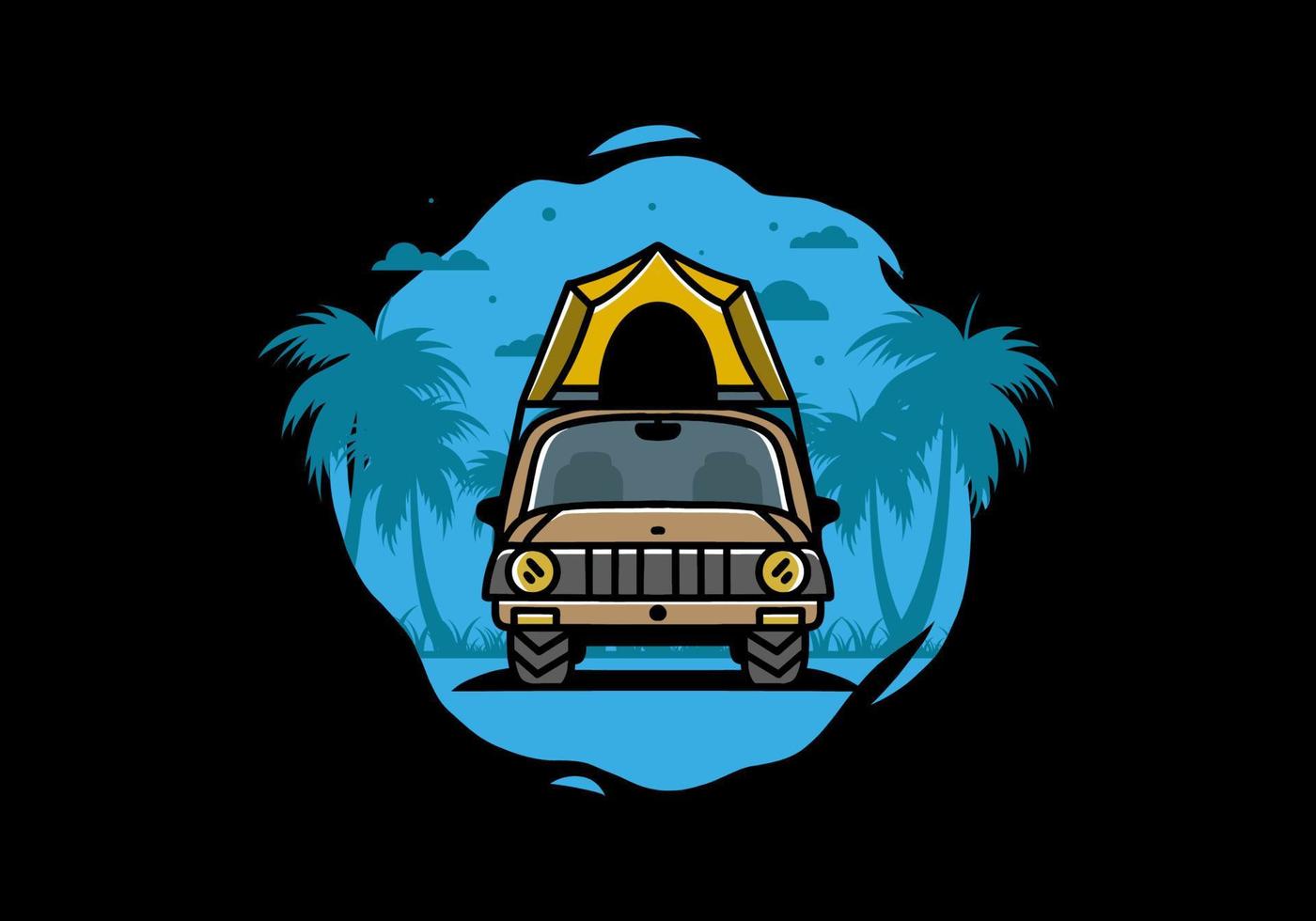 Camping on the roof of car illustration badge design vector