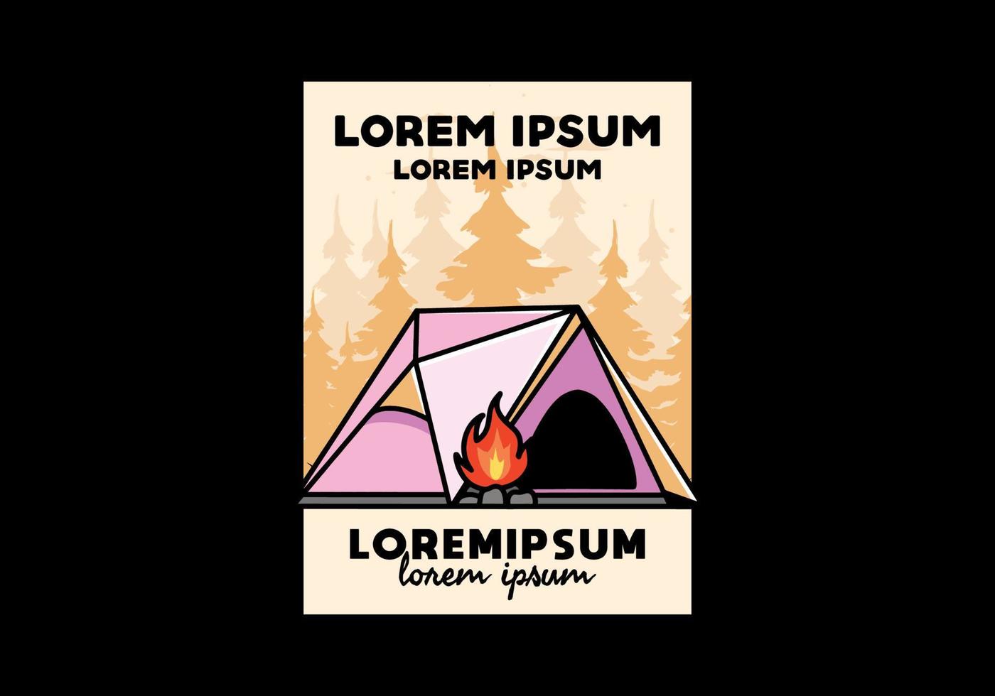 Triangle camping tent and bonfire illustration design vector