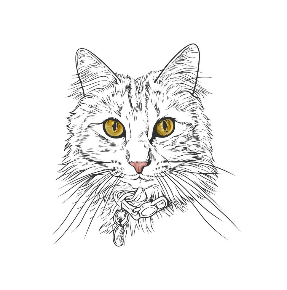 Cute cat head vector line art illustration