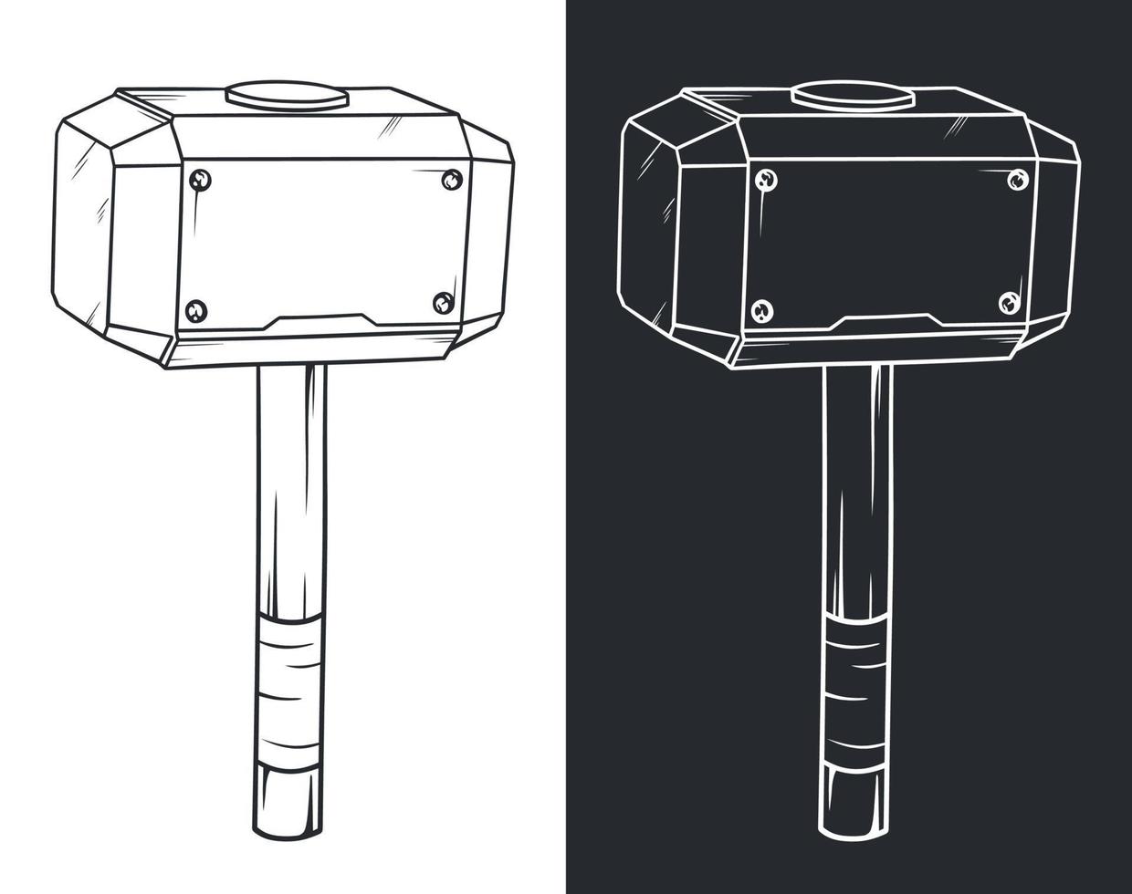 Mjolnir superhero hammer vector line art illustration