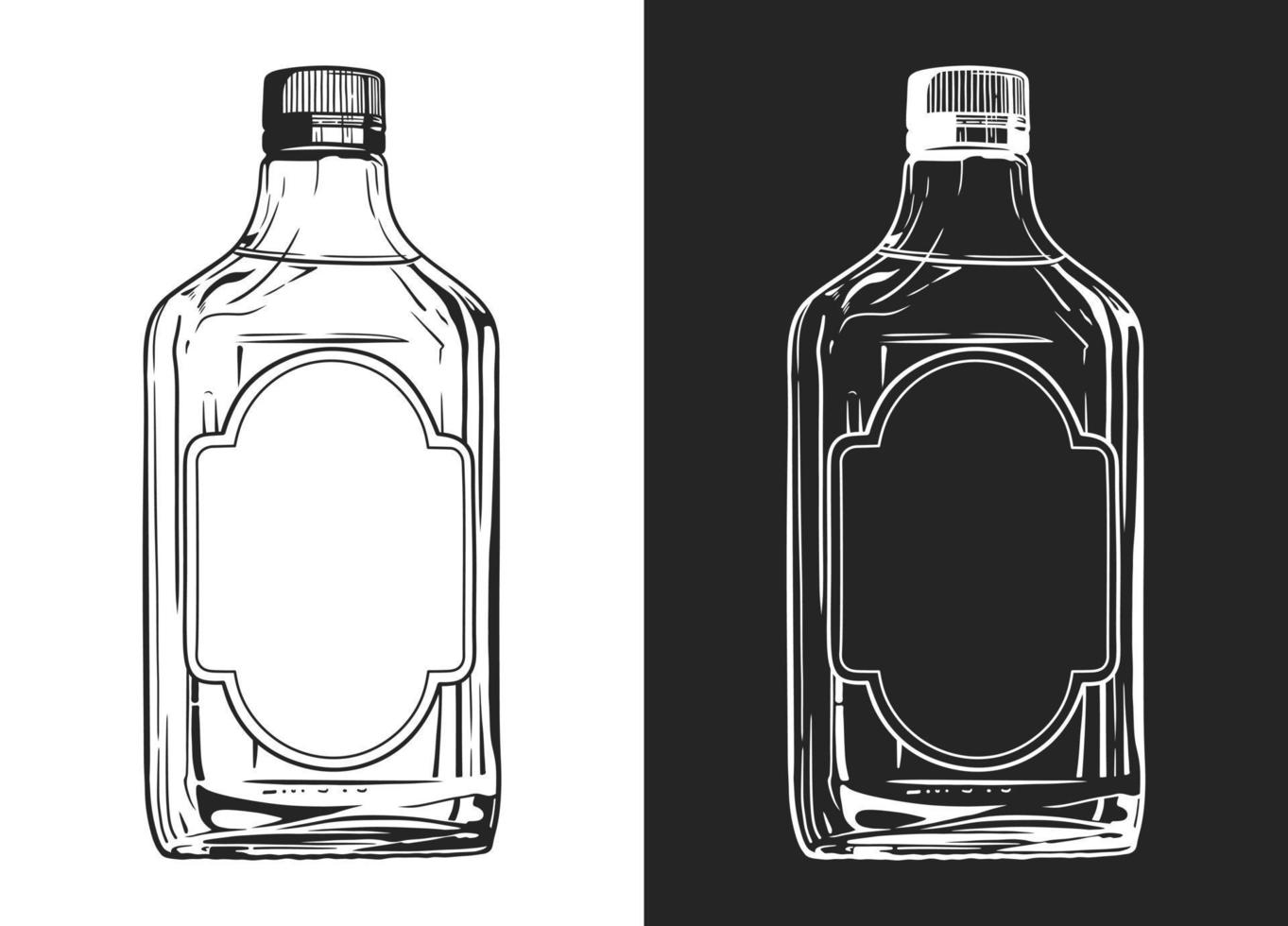 concepto de botella de whisky. ilustración de vector de arte de línea