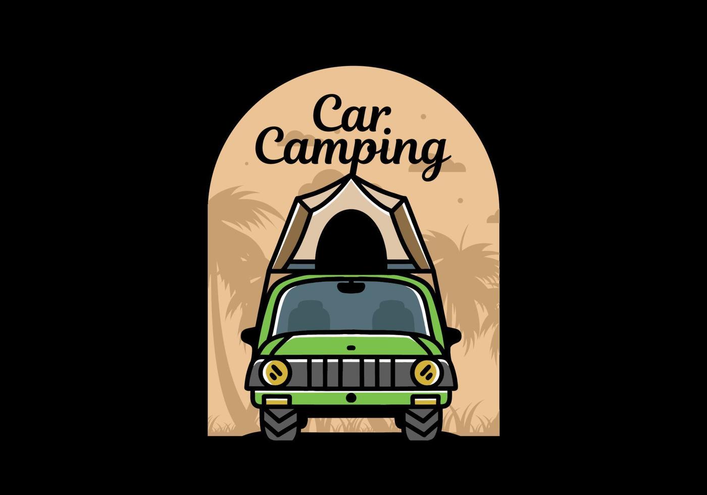 Camping on the roof of car illustration badge design vector