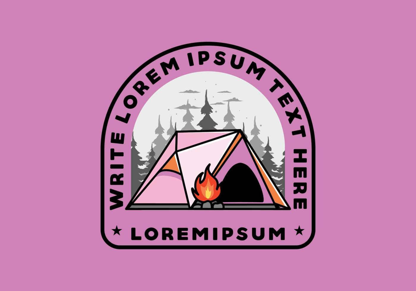 Triangle camping tent and bonfire illustration design vector