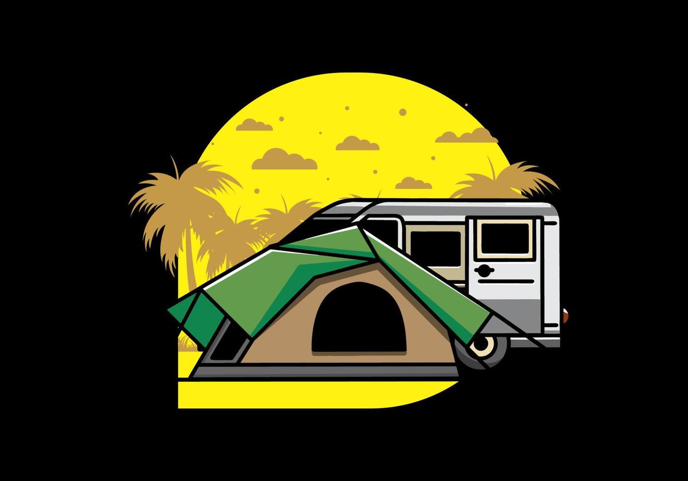 Van car and camping tent illustration design vector