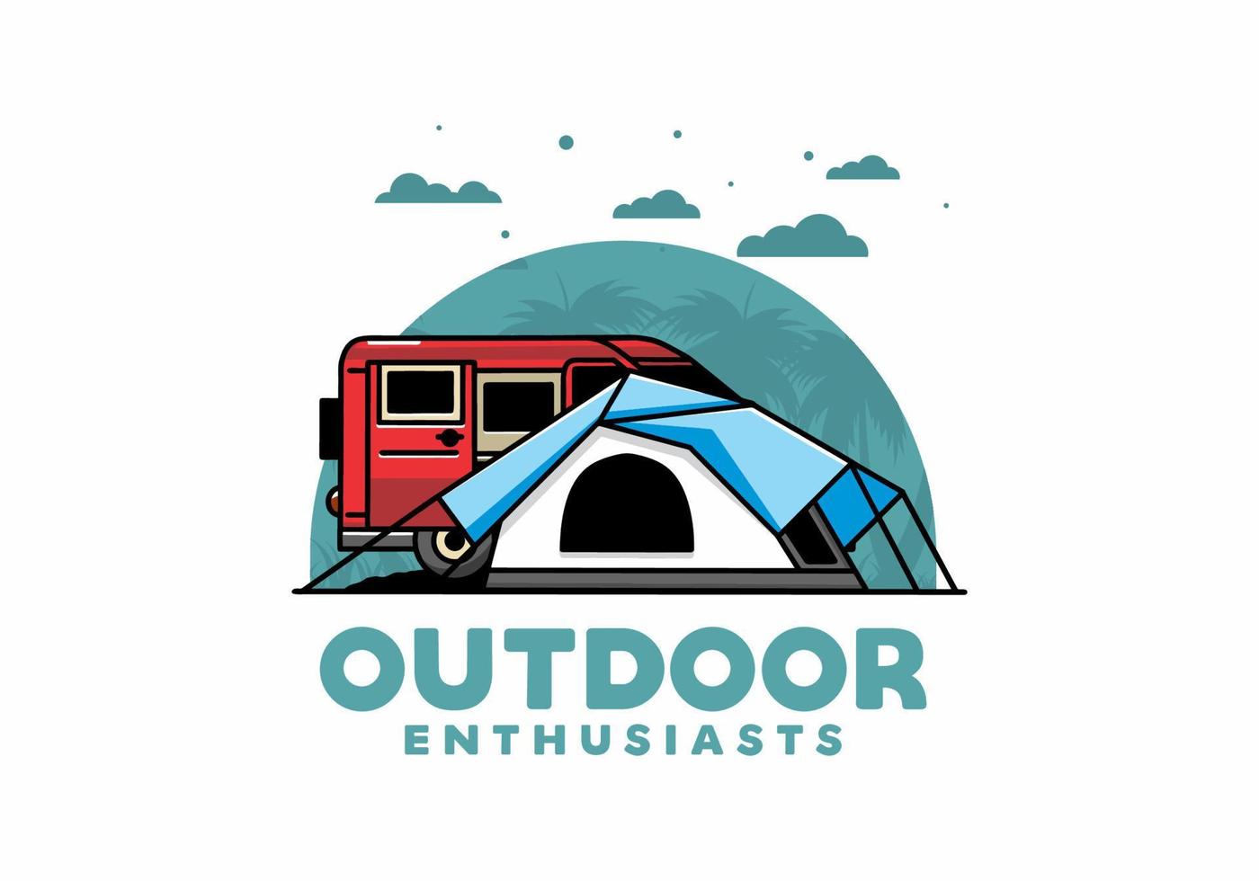 Van car and camping tent illustration design vector