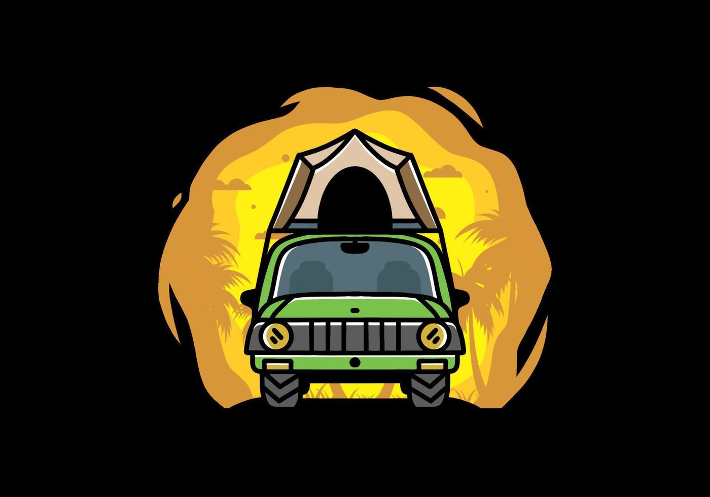 Camping on the roof of car illustration badge design vector