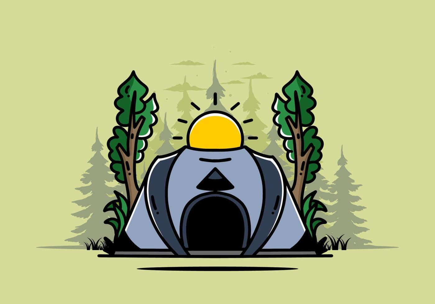 carpa emergente grande para diseño de insignia de ilustración de campamento vector