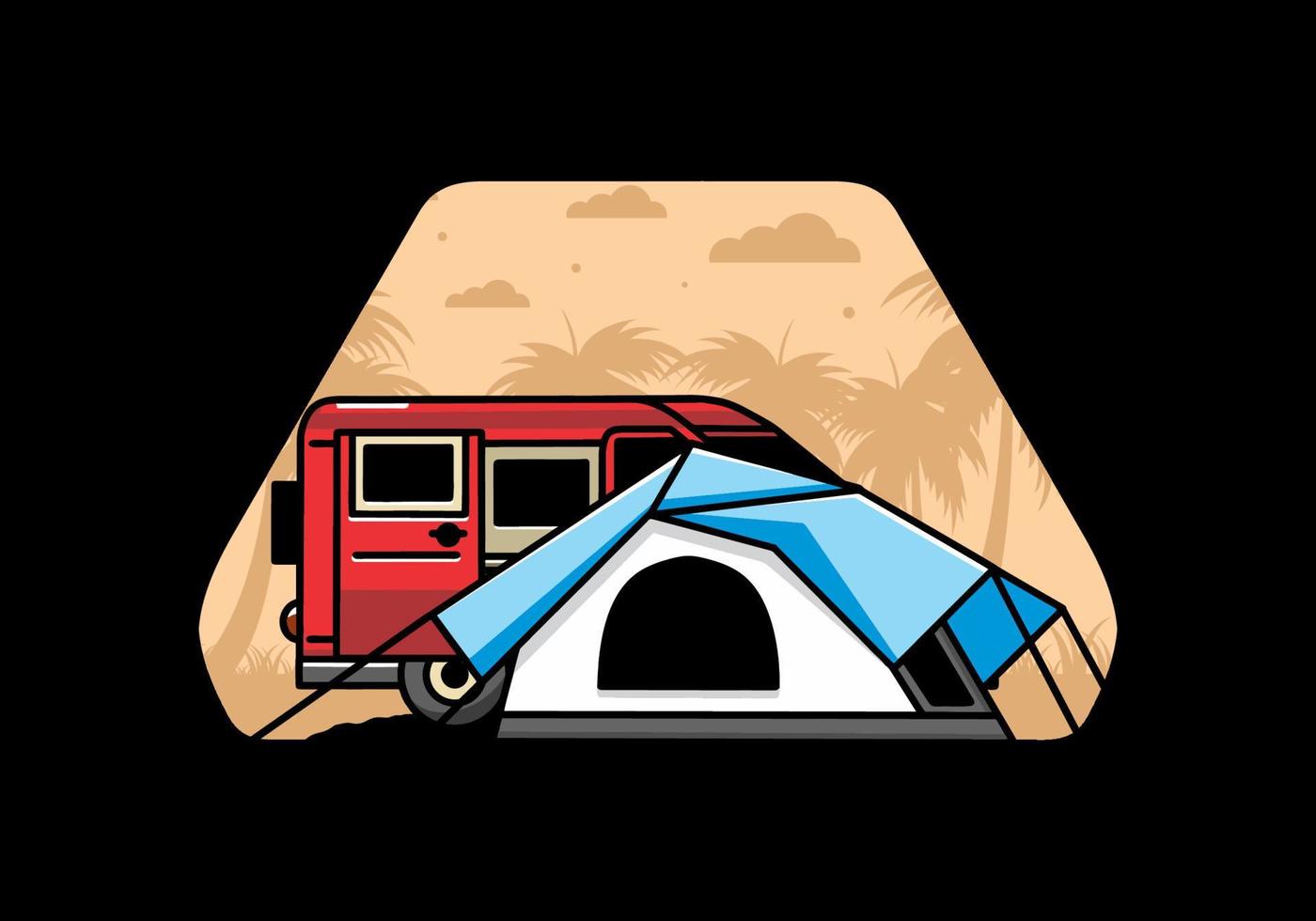 Van car and camping tent illustration design vector