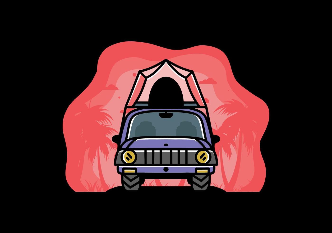 Camping on the roof of car illustration badge design vector