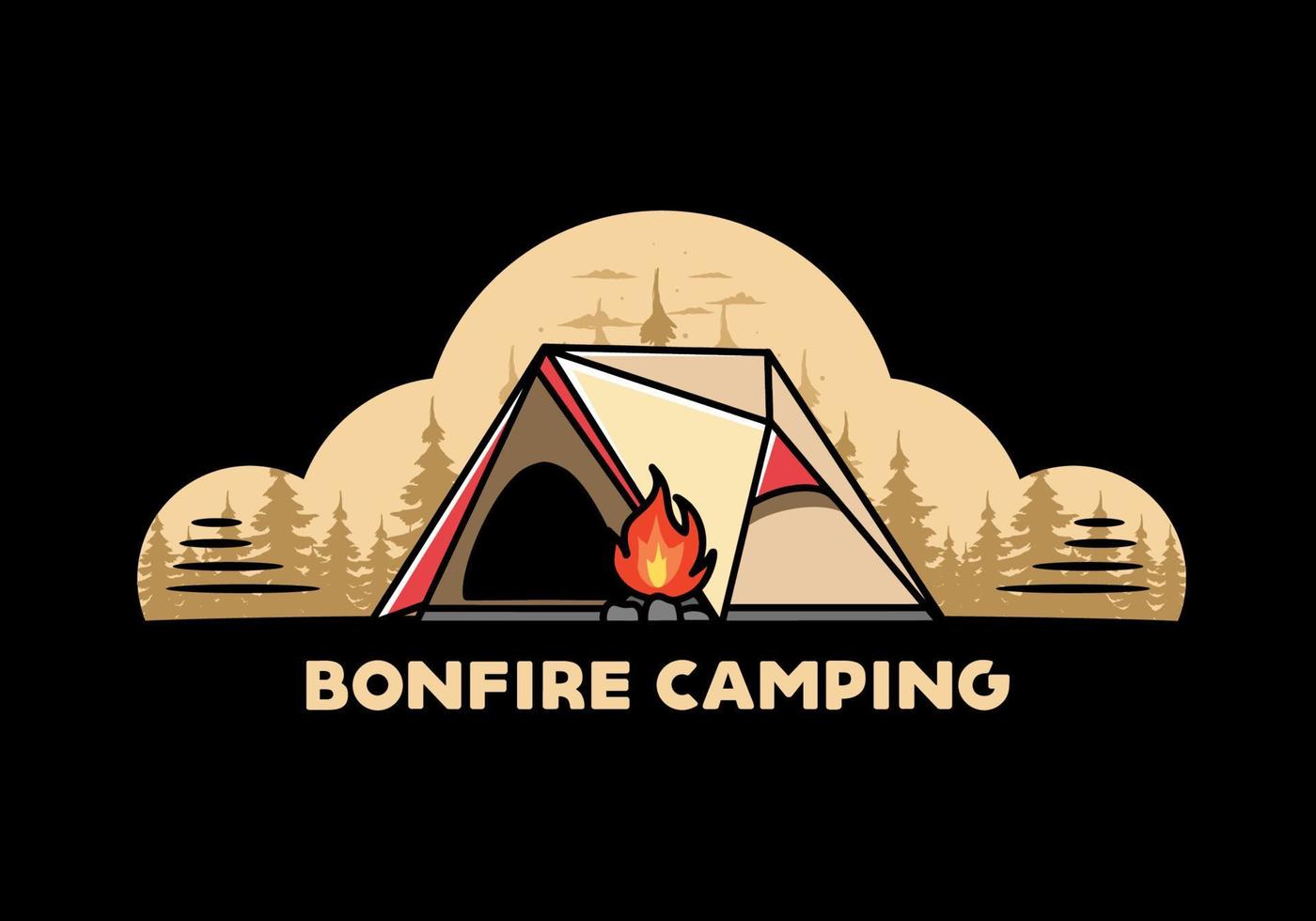 Triangle camping tent and bonfire illustration design vector
