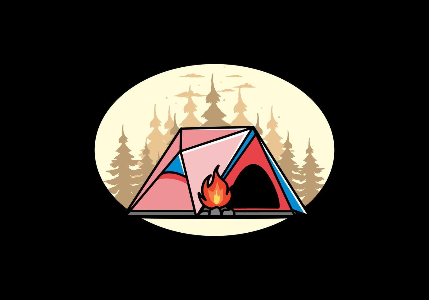 Triangle camping tent and bonfire illustration design vector