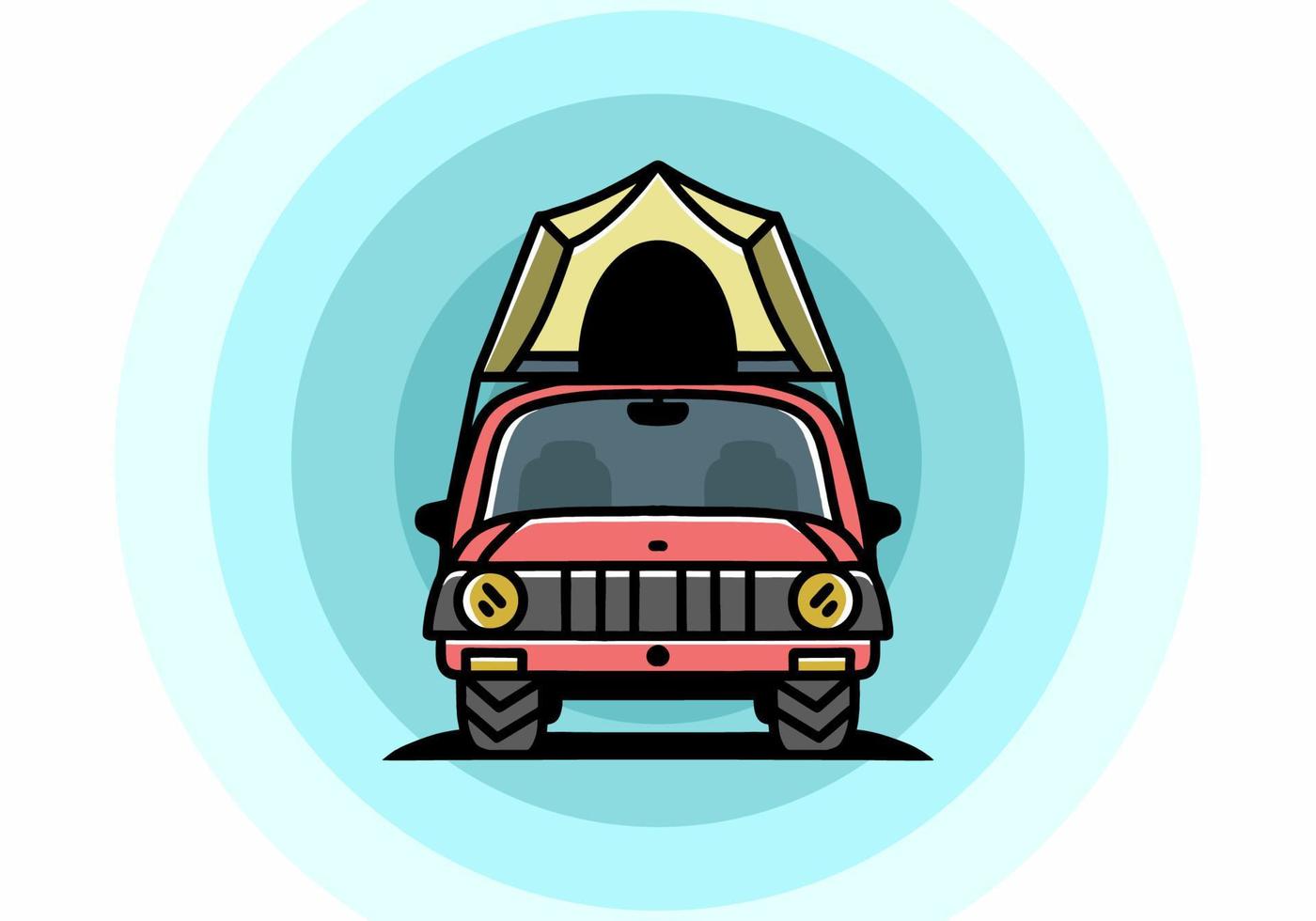 Camping on the roof of car illustration badge design vector