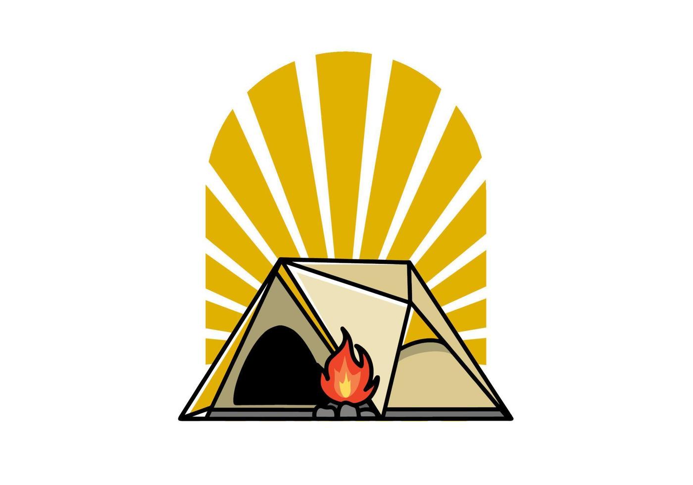 Triangle camping tent and bonfire illustration design vector