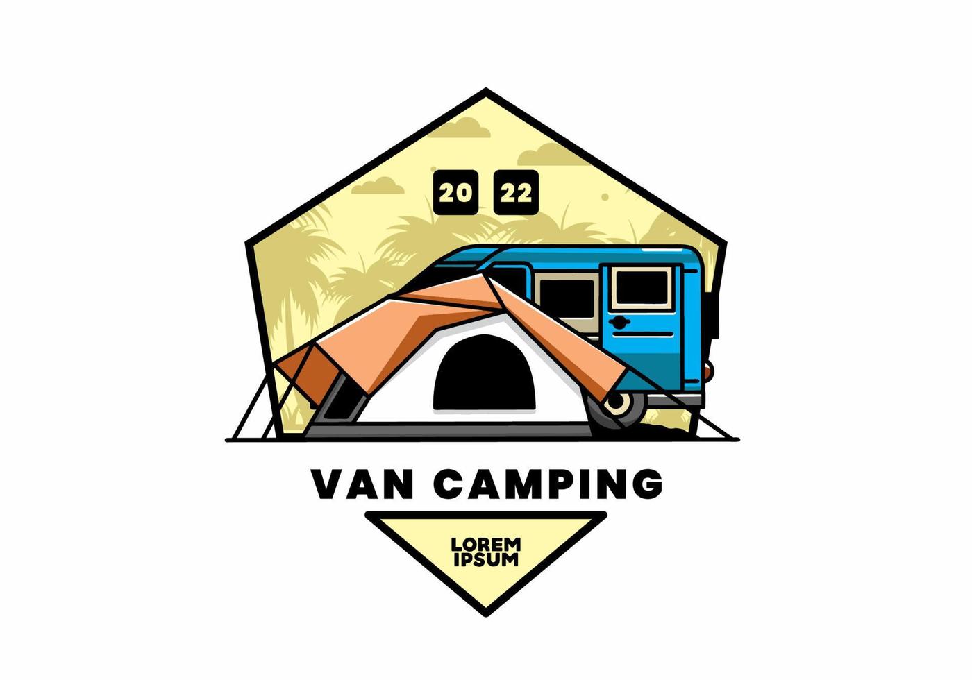 Van car and camping tent illustration design vector