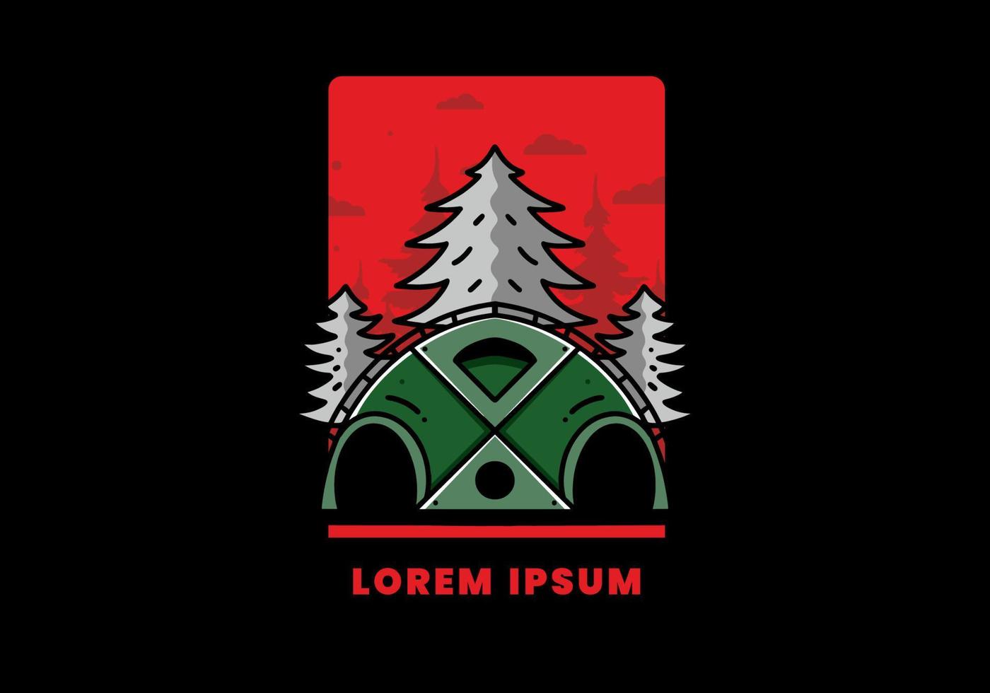 Big family tent and pine trees illustration badge design vector
