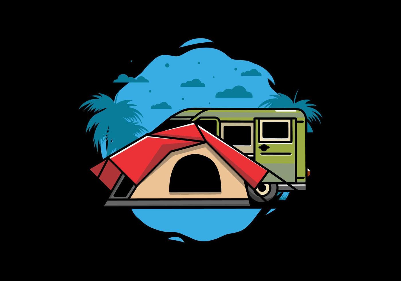 Van car and camping tent illustration design vector