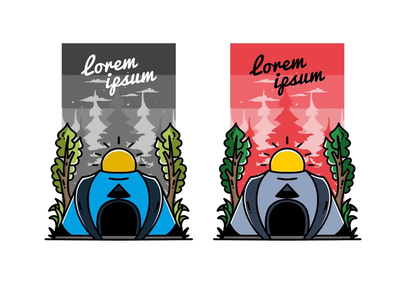 Big pop up tent for camping illustration badge design vector
