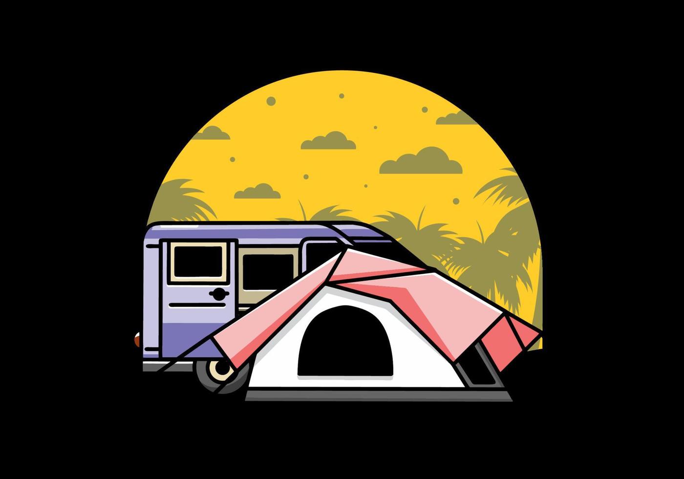 Van car and camping tent illustration design vector