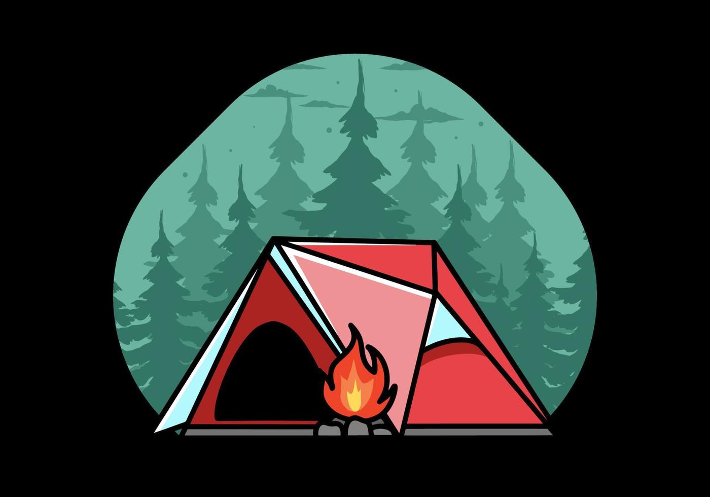 Triangle camping tent and bonfire illustration design vector