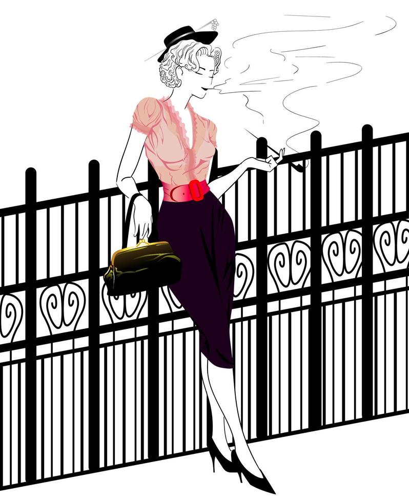 elegant woman smoking vector illustration
