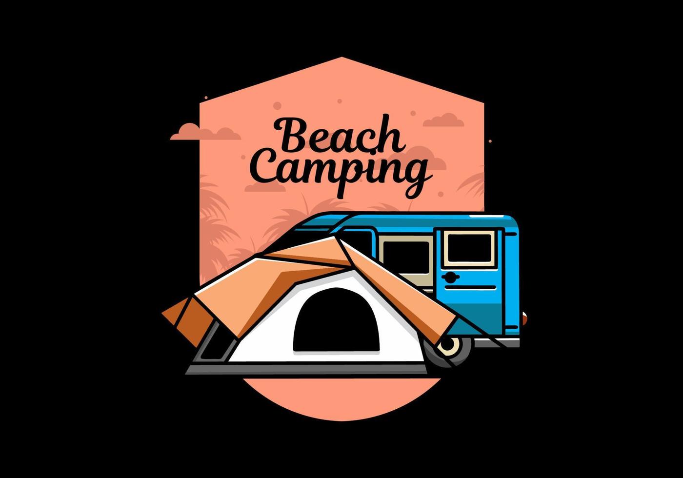 Van car and camping tent illustration design vector