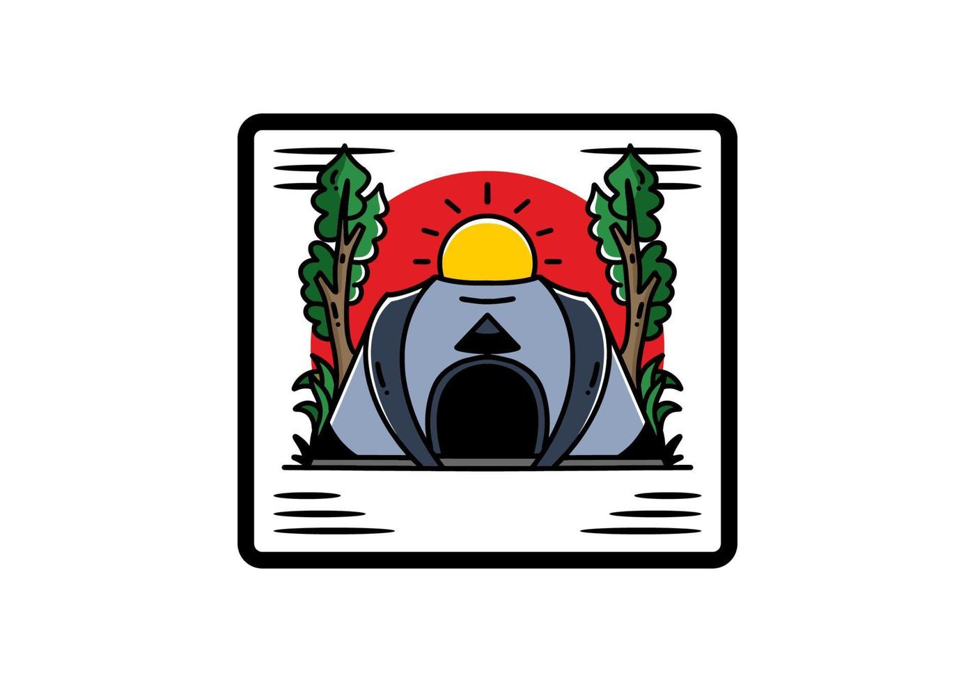 Big pop up tent for camping illustration badge design vector