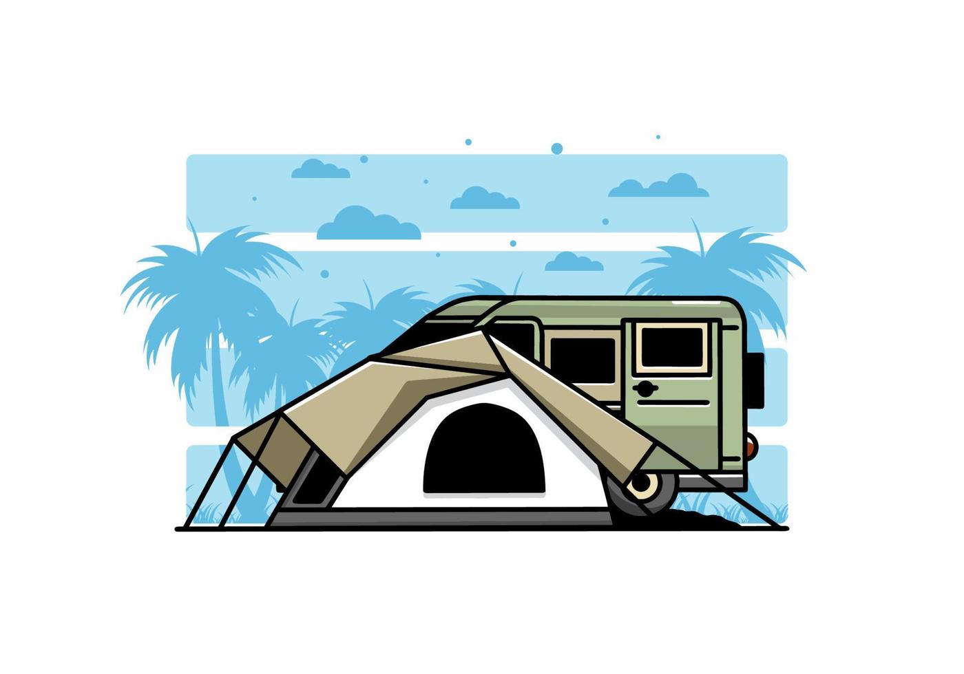 Van car and camping tent illustration design vector