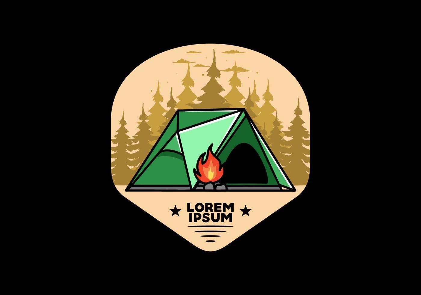 Triangle camping tent and bonfire illustration design vector