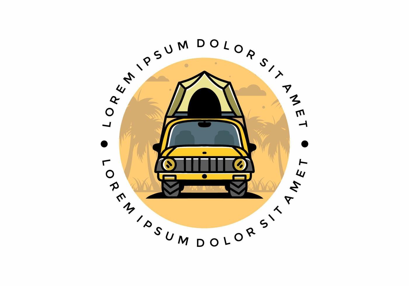 Camping on the roof of car illustration badge design vector