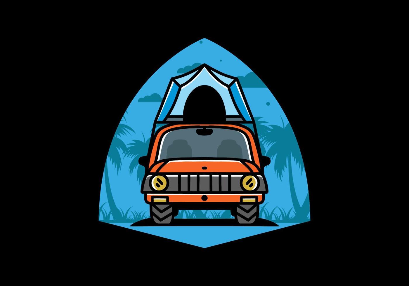 Camping on the roof of car illustration badge design vector