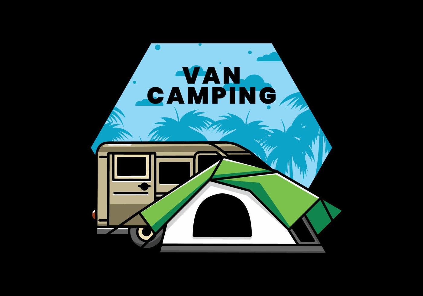 Van car and camping tent illustration design vector