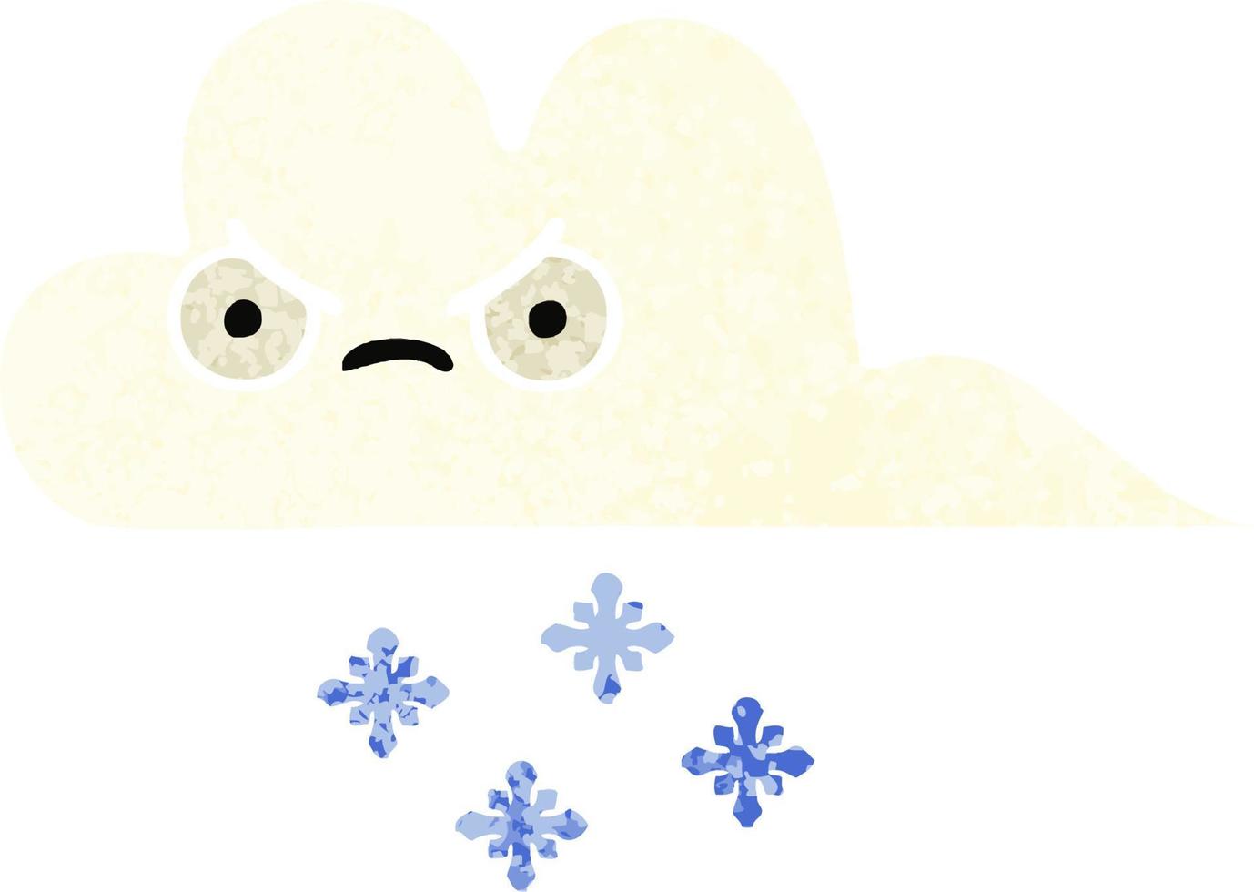 nube de nieve de dibujos animados de estilo de ilustración retro vector