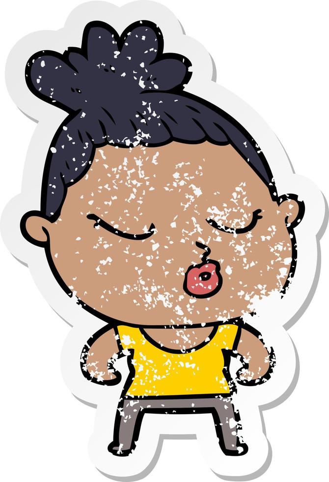 distressed sticker of a cartoon calm woman vector