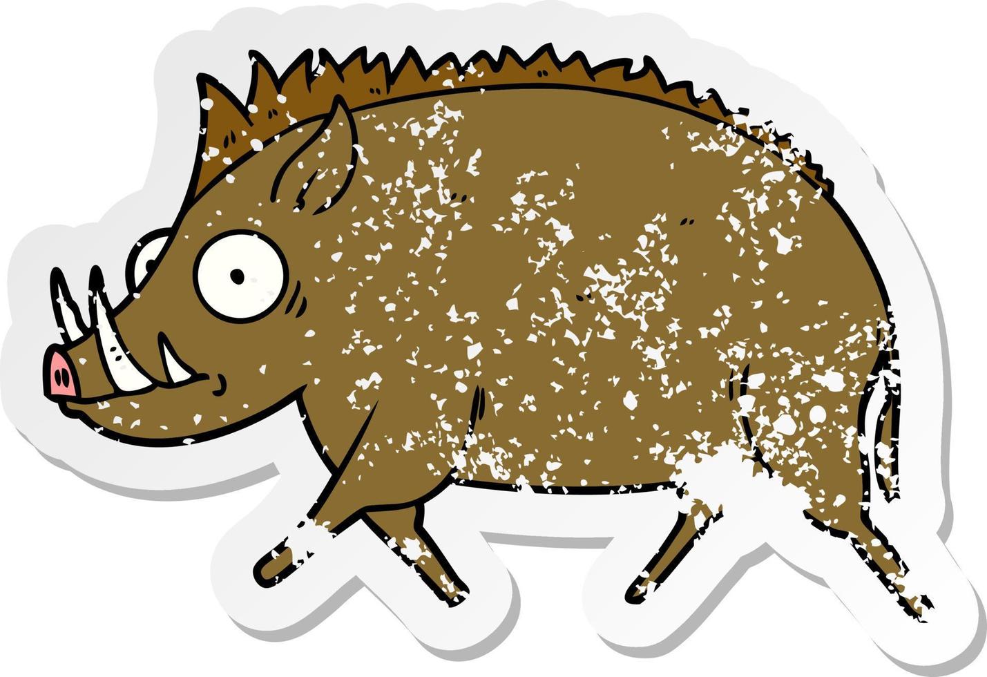 distressed sticker of a cartoon wild boar vector