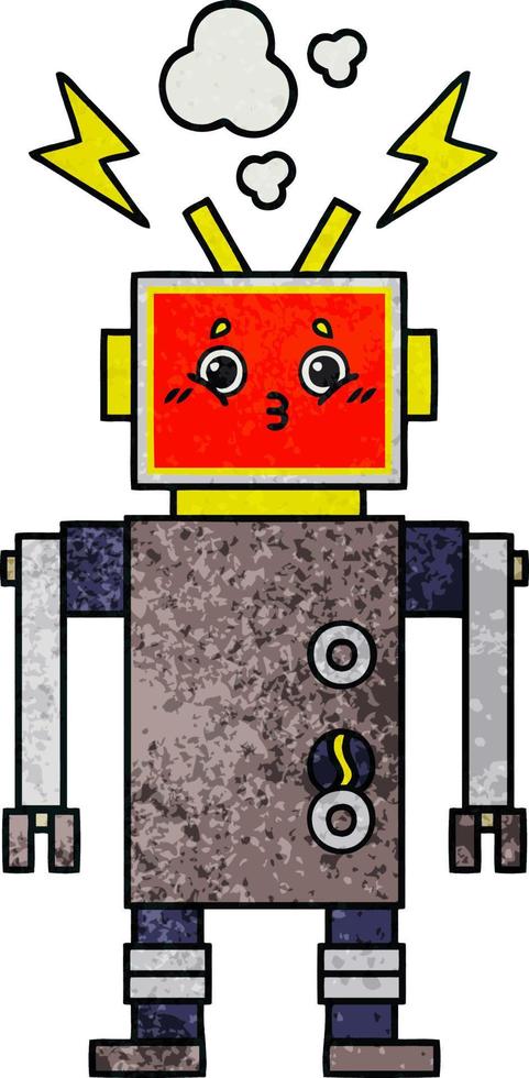 retro grunge texture cartoon robot malfunction vector