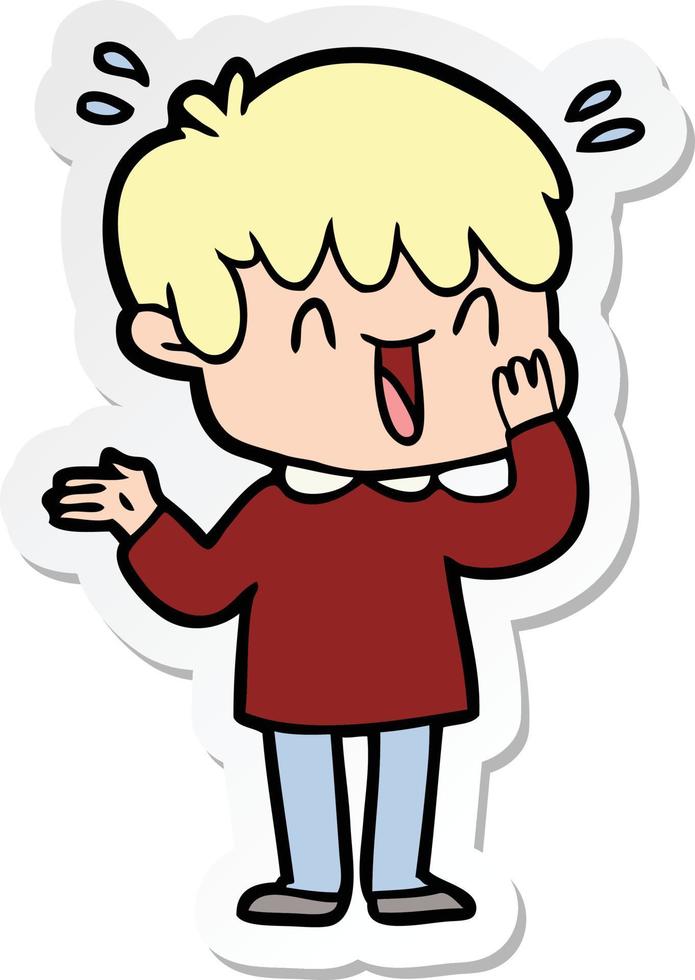 sticker of a cartoon laughing boy vector