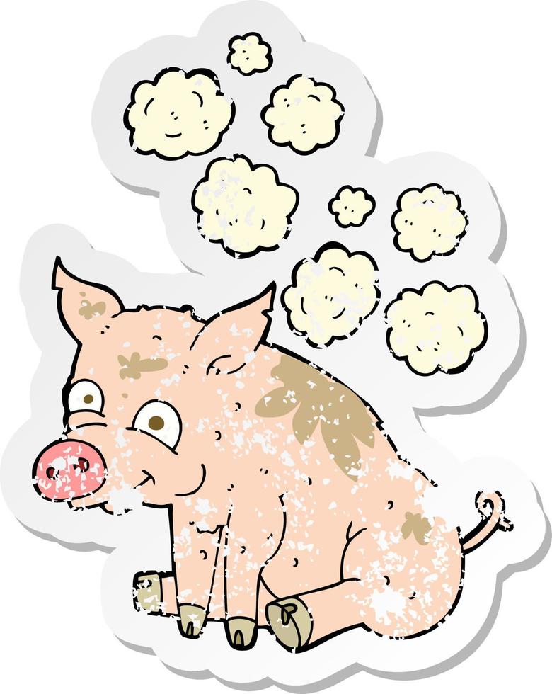 retro distressed sticker of a cartoon smelly pig vector