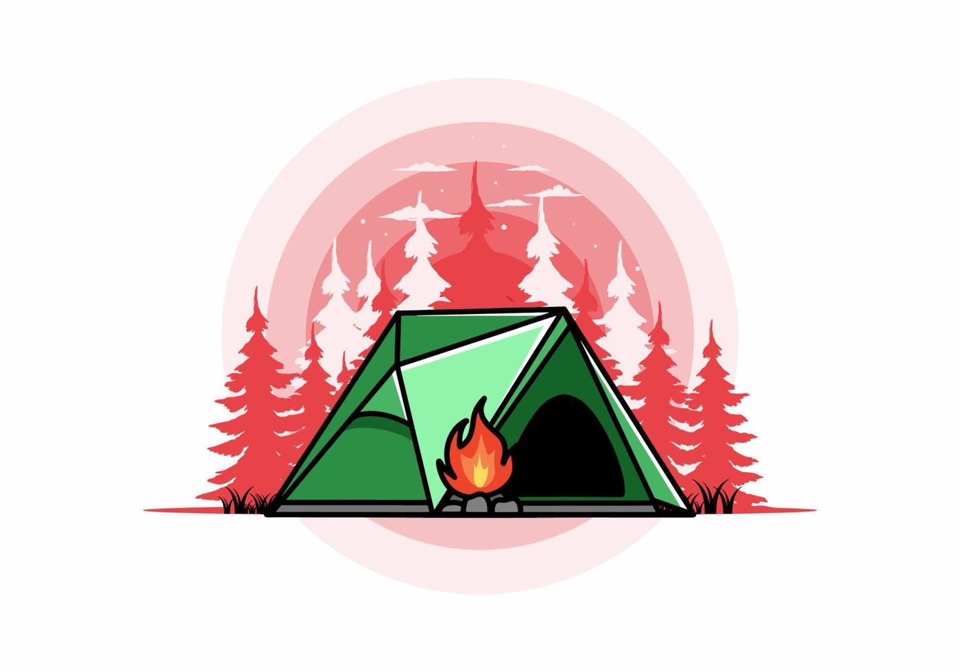 Triangle camping tent and bonfire illustration design vector