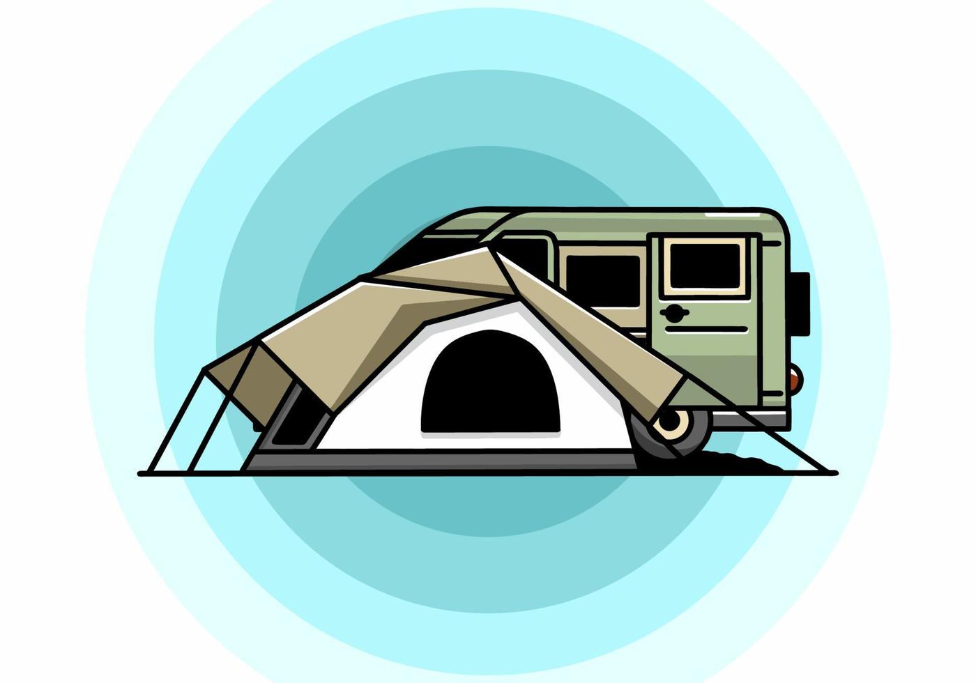 Van car and camping tent illustration design vector