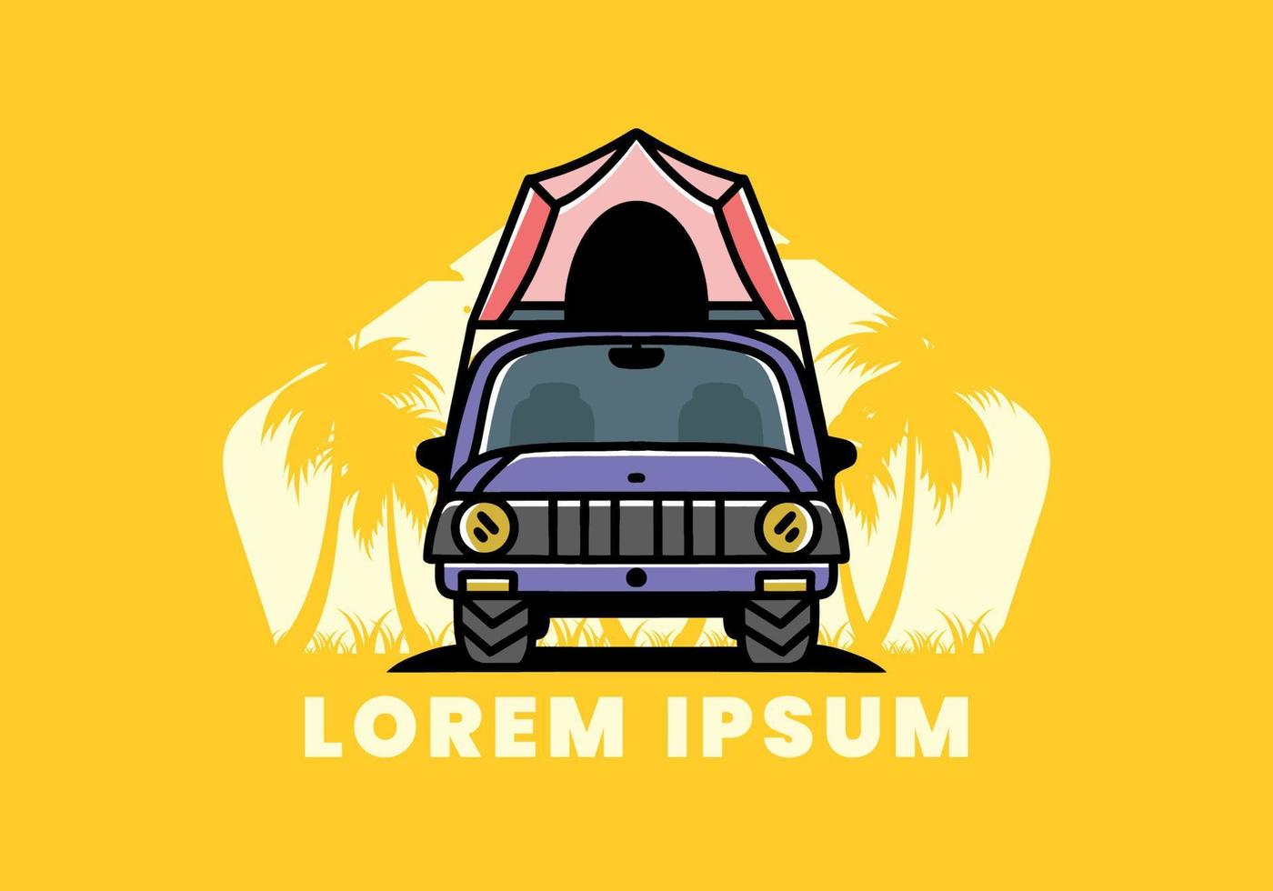 Camping on the roof of car illustration badge design vector