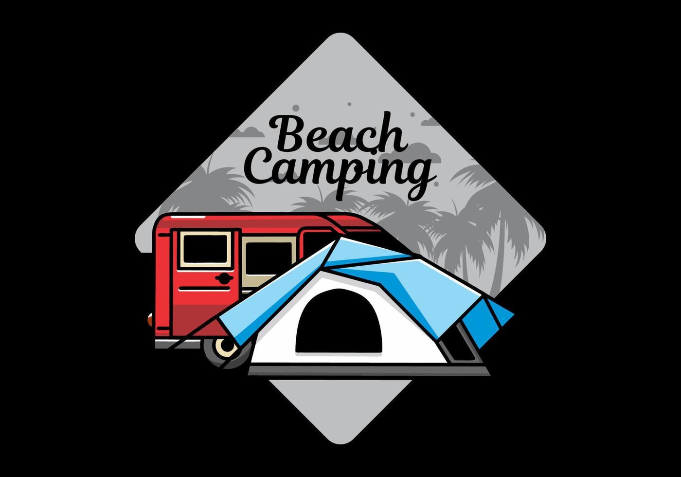Van car and camping tent illustration design vector