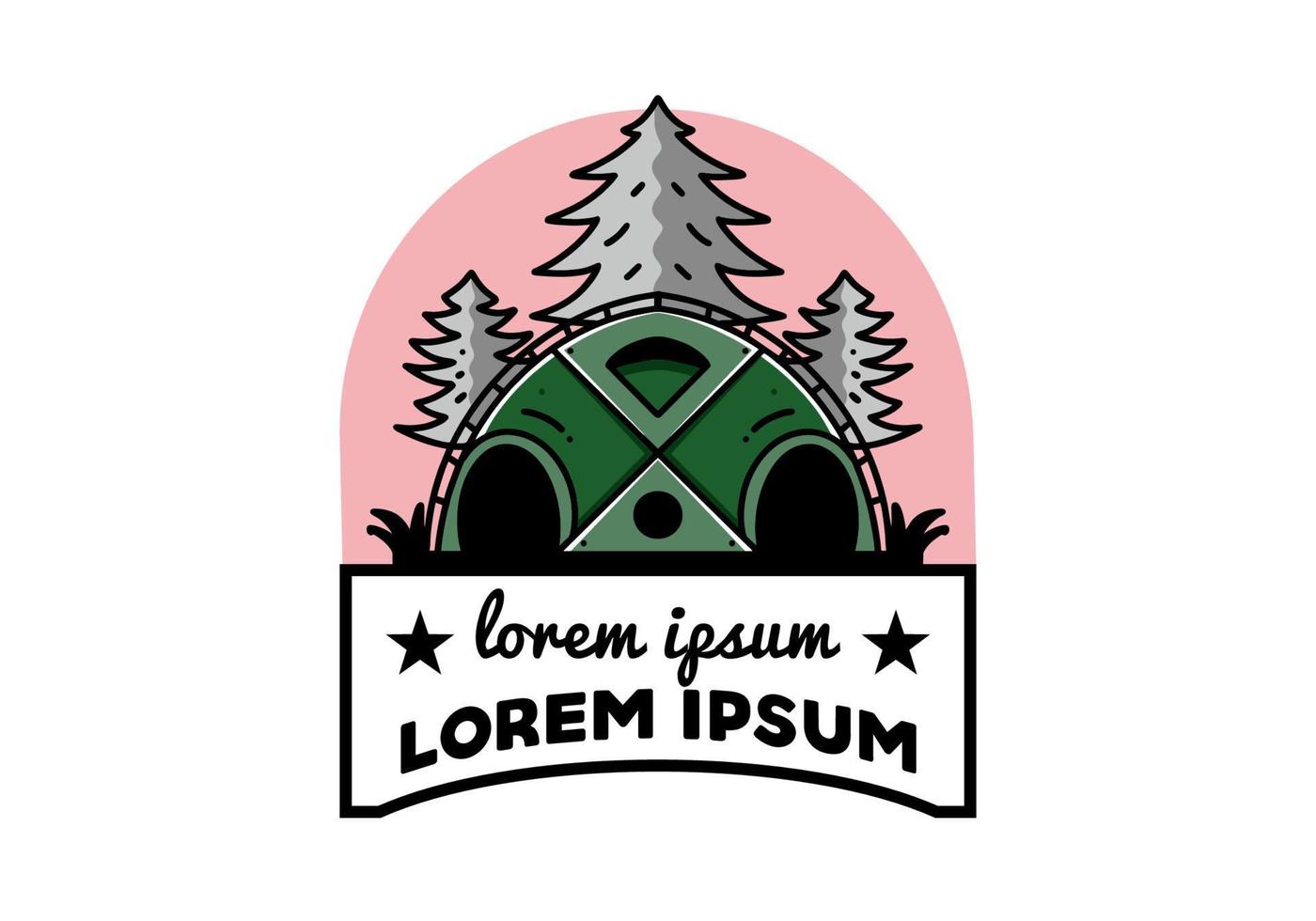 Big family tent and pine trees illustration badge design vector