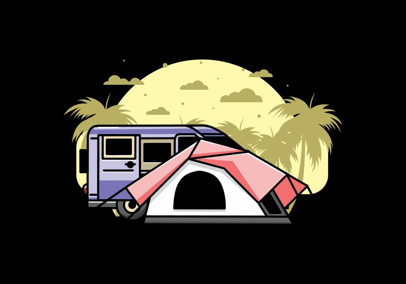 Van car and camping tent illustration design vector