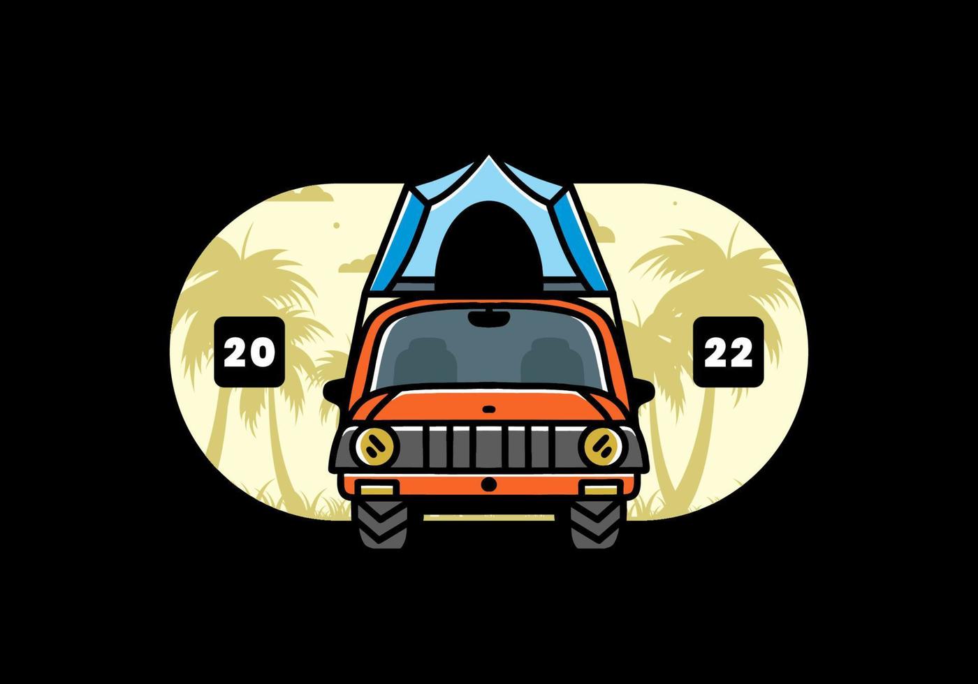 Camping on the roof of car illustration badge design vector