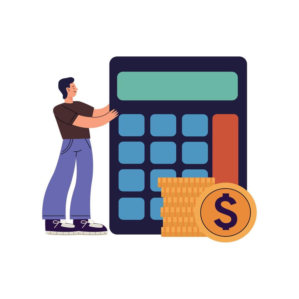 hombre con calculadora y monedas vector