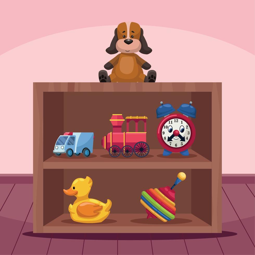 kids toys in shelving vector